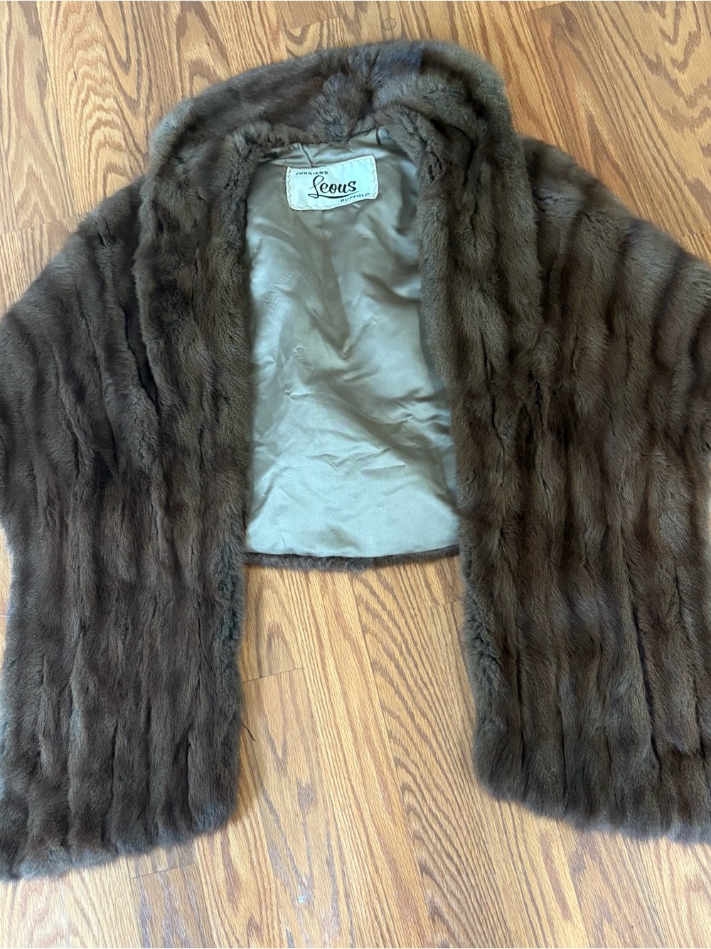 Vintage Genuine Dark Brown Mink Fur Stole Wrap Shawl, Leous Furriers